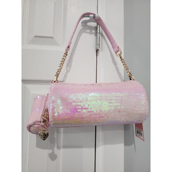 NWT Juicy Couture Choose Juicy Sequin Light Pink Barrel Shoulder Bag Heart - Picture 4 of 5